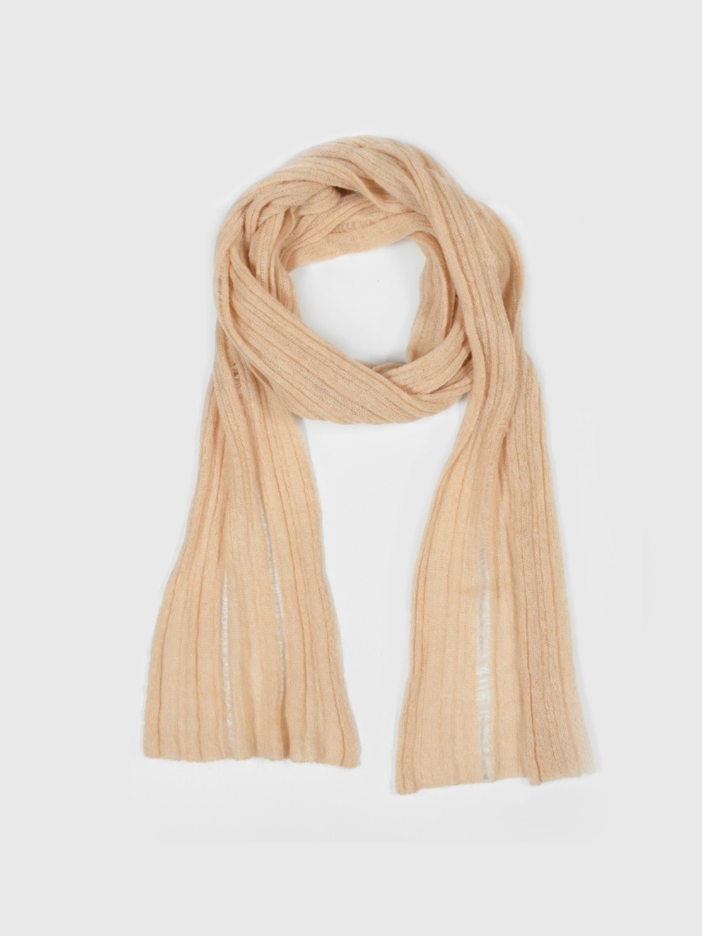 COTÉLAC Long Mohair Wool Blend Scarf Classic Ribbing & Openwork Ladder StitchBra